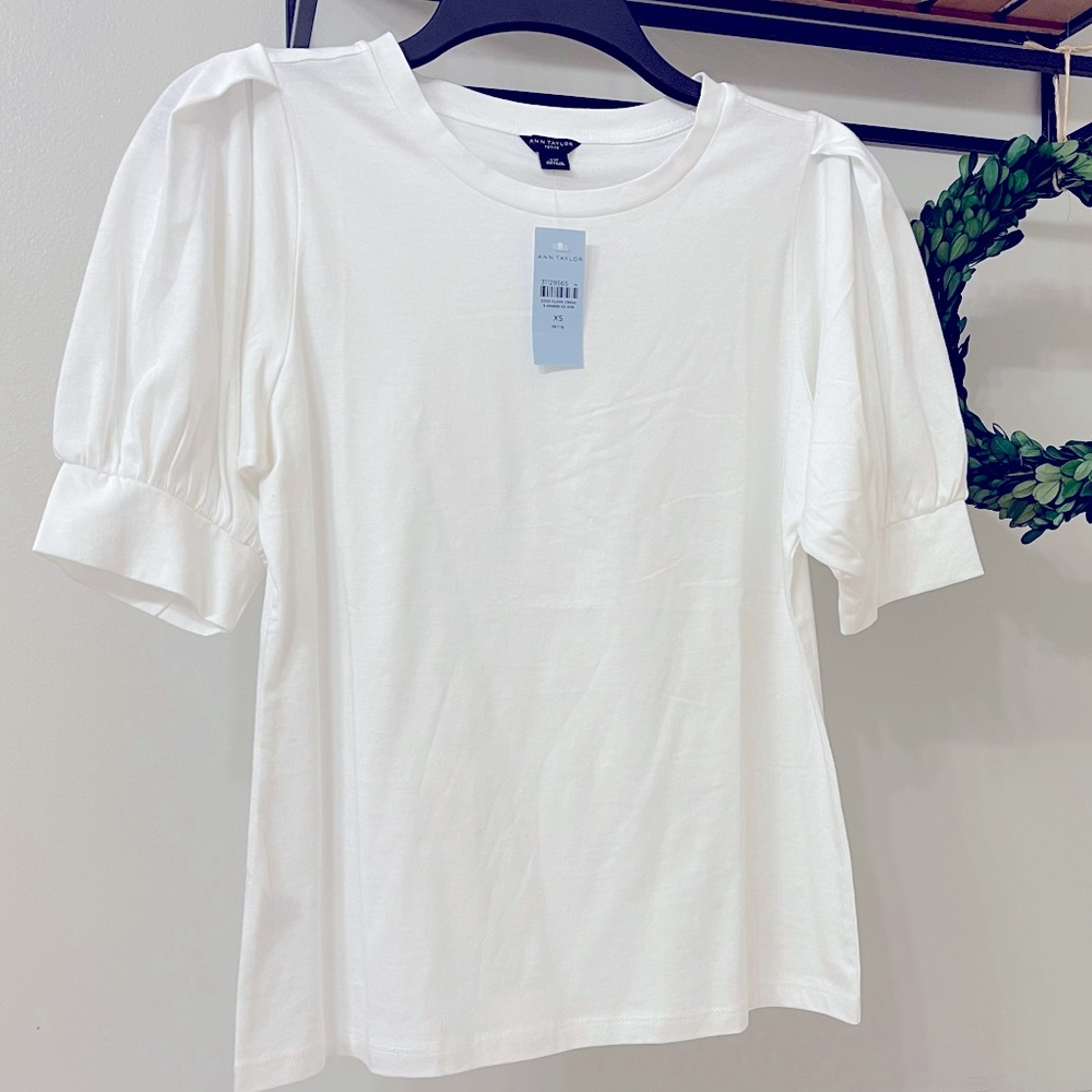 Ann Taylor Perfectly Petite Puff White Tee NWT!